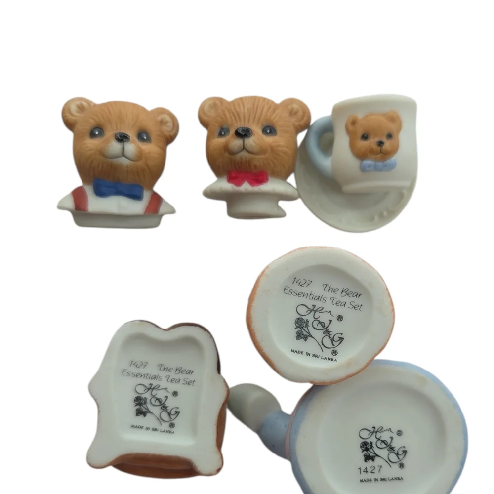 Vintage Bear Essentials‎ Tea Set Figurines 4 Pc Ceramic H&G Sri Lanka